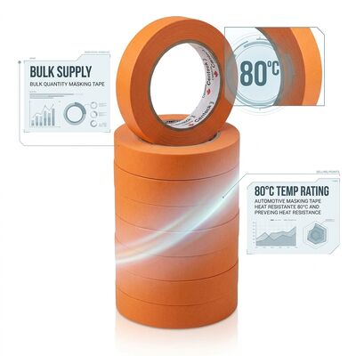 Chinese Supplier Wholesales 80 Degree Heat-Resistant Car Repair Orange Masking Tape With High Viscosity That Can Be Customized With Original Packaging